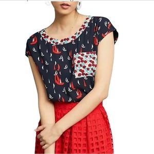 Porridge Anthroplogie Petani Pocket Sailboat Nautical Tee‎ Size Small